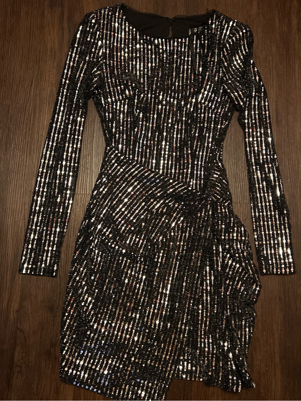 Aqua Black Sequin Long-Sleeve Cocktail Dress